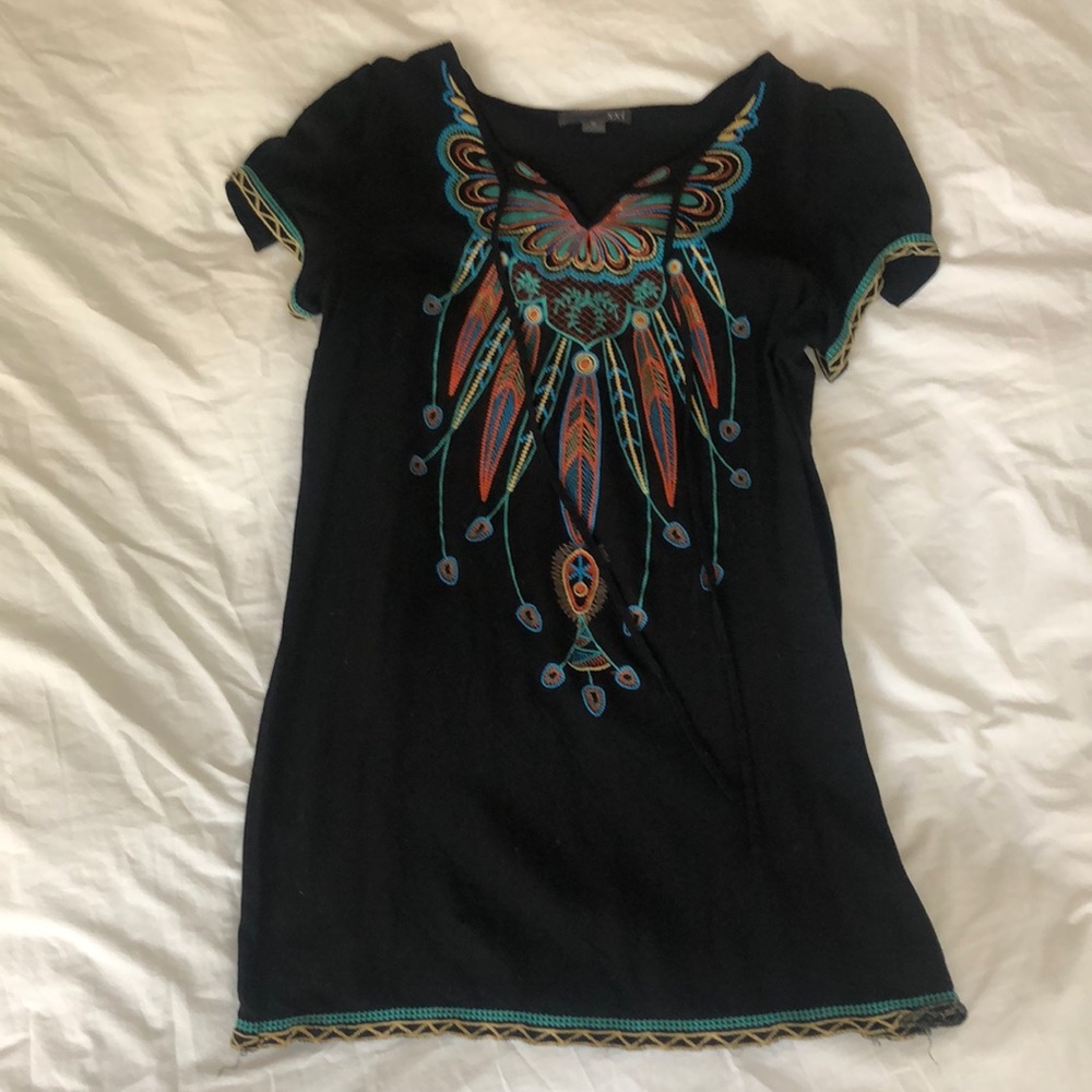 Black embroidered mini dress